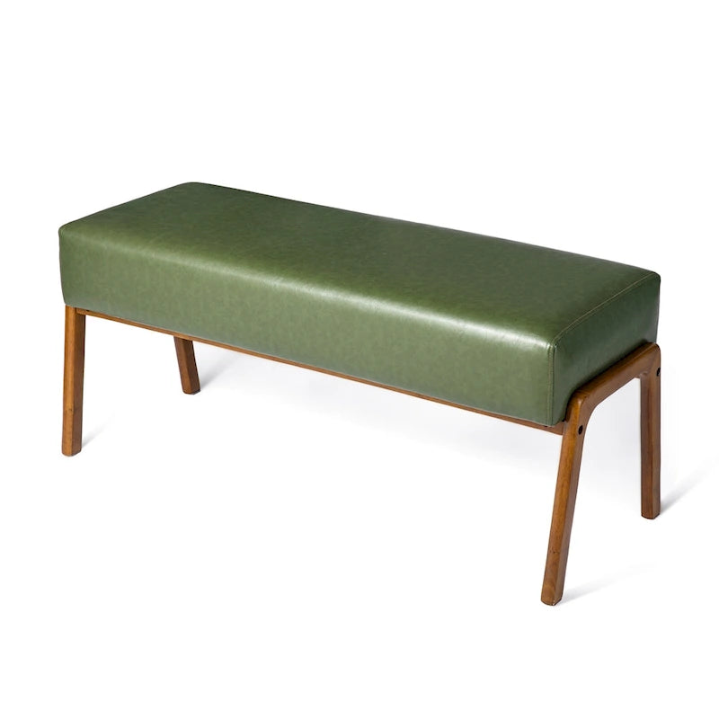 Panca rivestita in similpelle verde, stile moderno, seduta singola