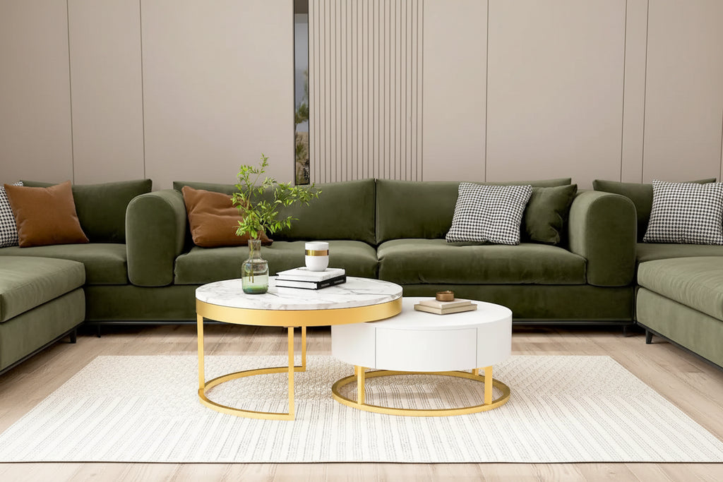 Modern Round Nesting Coffee Table with Drawers