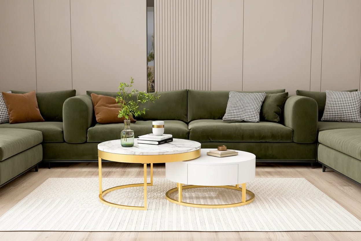 Modern Round Nesting Coffee Table with Drawers