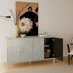 Mobile contenitore a 4 ante blu navy / champagne / blu, MDF e gambe in pino, montaggio a 1 persona