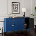 Mobile contenitore a 4 ante blu navy / champagne / blu, MDF e gambe in pino, montaggio a 1 persona