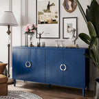 Mobile contenitore a 4 ante blu navy / champagne / blu, MDF e gambe in pino, montaggio a 1 persona