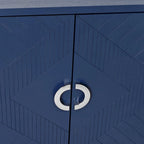 Mobile contenitore a 4 ante blu navy / champagne / blu, MDF e gambe in pino, montaggio a 1 persona