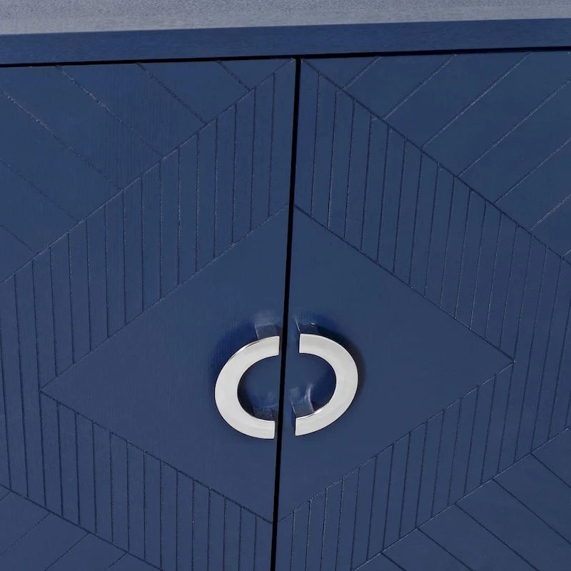 Mobile contenitore a 4 ante blu navy / champagne / blu, MDF e gambe in pino, montaggio a 1 persona