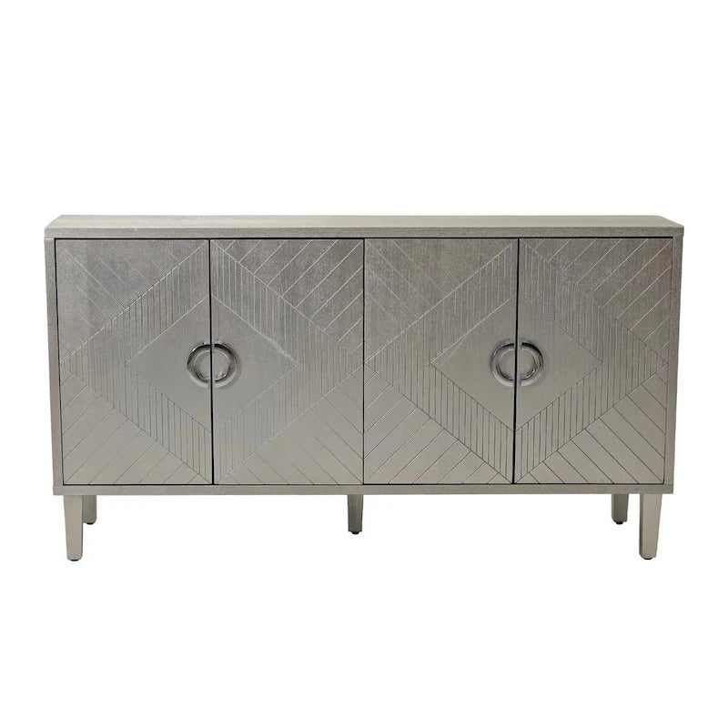 Mobile contenitore a 4 ante blu navy / champagne / blu, MDF e gambe in pino, montaggio a 1 persona