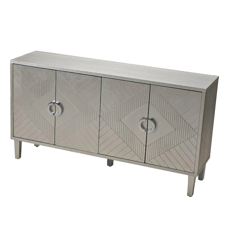 Mobile contenitore a 4 ante blu navy / champagne / blu, MDF e gambe in pino, montaggio a 1 persona