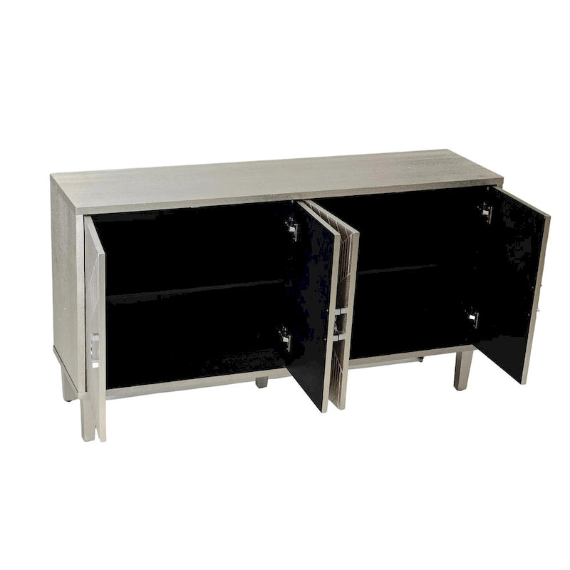 Mobile contenitore a 4 ante blu navy / champagne / blu, MDF e gambe in pino, montaggio a 1 persona