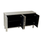 Mobile contenitore a 4 ante blu navy / champagne / blu, MDF e gambe in pino, montaggio a 1 persona