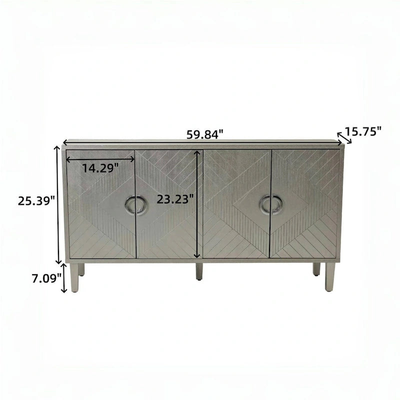 Mobile contenitore a 4 ante blu navy / champagne / blu, MDF e gambe in pino, montaggio a 1 persona