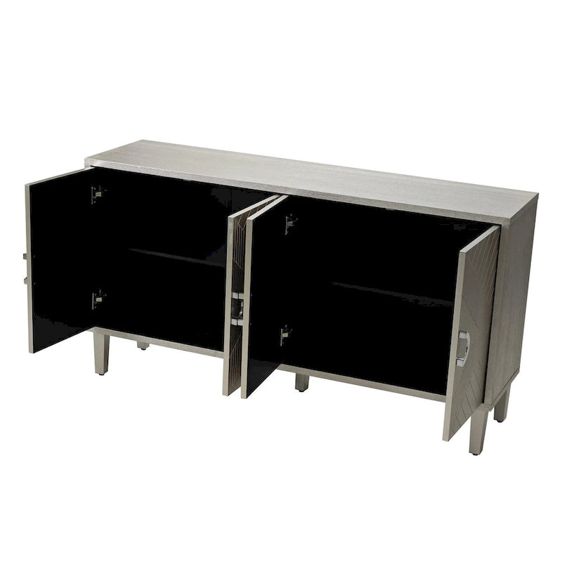 Mobile contenitore a 4 ante blu navy / champagne / blu, MDF e gambe in pino, montaggio a 1 persona