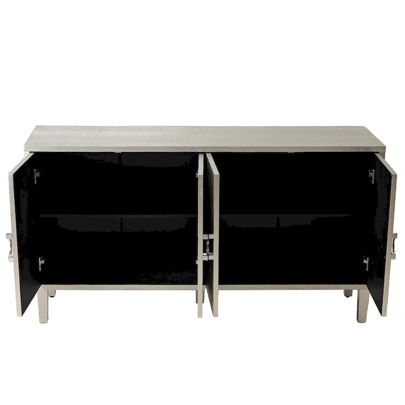 Mobile contenitore a 4 ante blu navy / champagne / blu, MDF e gambe in pino, montaggio a 1 persona