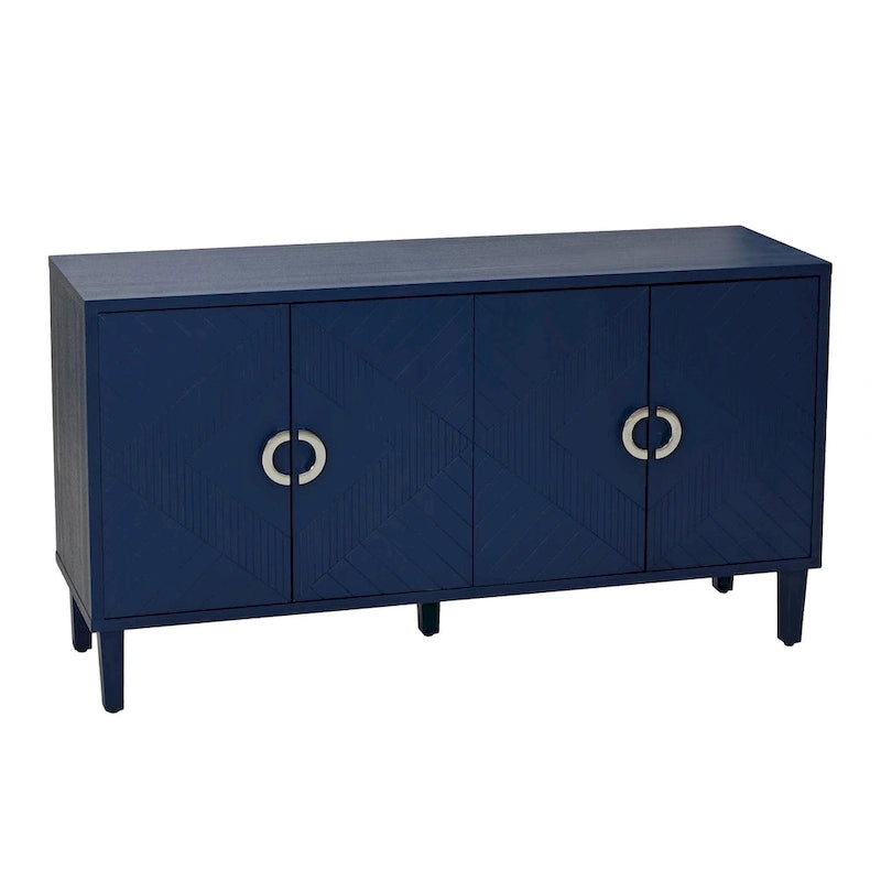 Mobile contenitore a 4 ante blu navy / champagne / blu, MDF e gambe in pino, montaggio a 1 persona