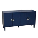 Mobile contenitore a 4 ante blu navy / champagne / blu, MDF e gambe in pino, montaggio a 1 persona