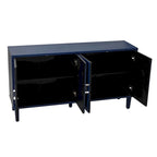 Mobile contenitore a 4 ante blu navy / champagne / blu, MDF e gambe in pino, montaggio a 1 persona