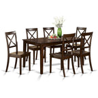Set tavolo da pranzo rettangolare color cappuccino per 7 persone, sedie con schienale a X