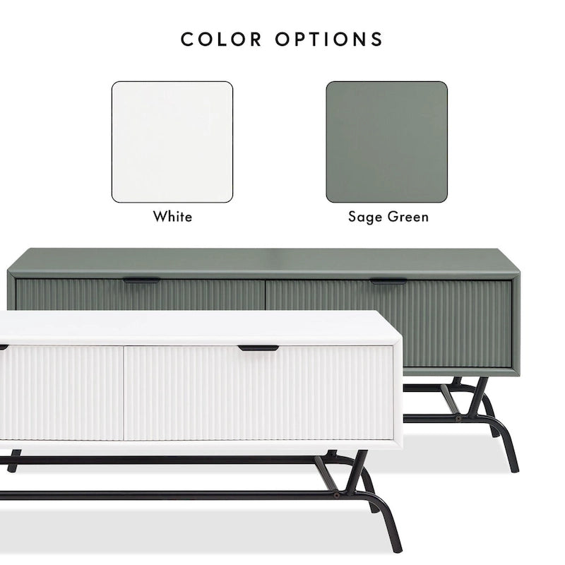 Set di 2 tavolini da caffè e tavolini laterali Sage Green / Bianco con cassetti 3D a onda