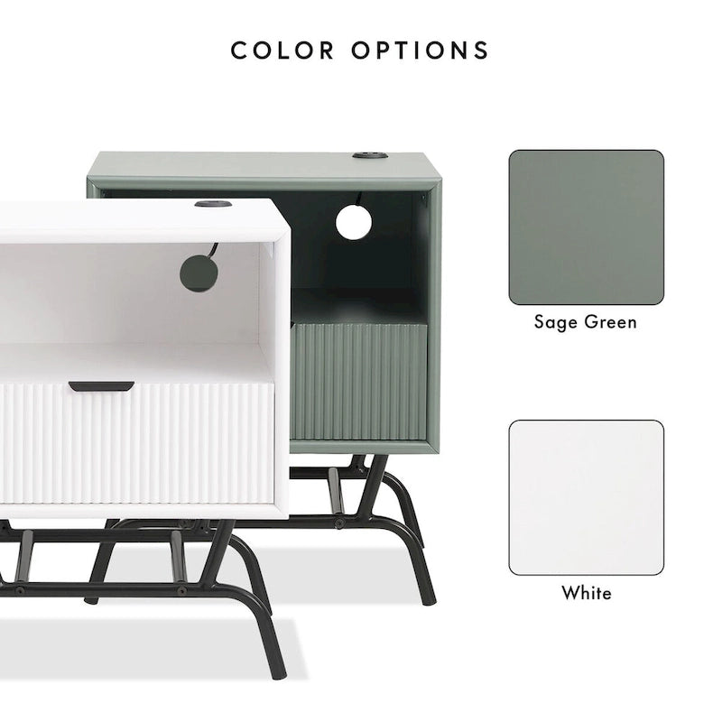 Set di 2 tavolini da caffè e tavolini laterali Sage Green / Bianco con cassetti 3D a onda