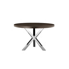 Tavolo da pranzo rotondo da 119 cm, legno marrone e base a croce cromata, 4-5 posti a sedere