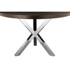 Tavolo da pranzo rotondo da 119 cm, legno marrone e base a croce cromata, 4-5 posti a sedere