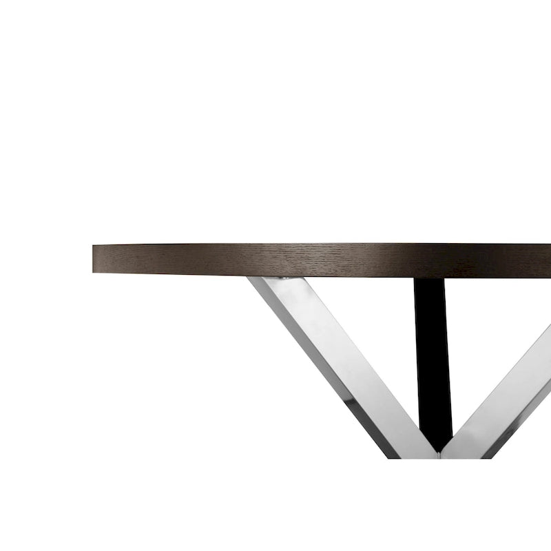 Tavolo da pranzo rotondo da 119 cm, legno marrone e base a croce cromata, 4-5 posti a sedere