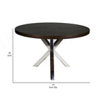 Tavolo da pranzo rotondo da 119 cm, legno marrone e base a croce cromata, 4-5 posti a sedere